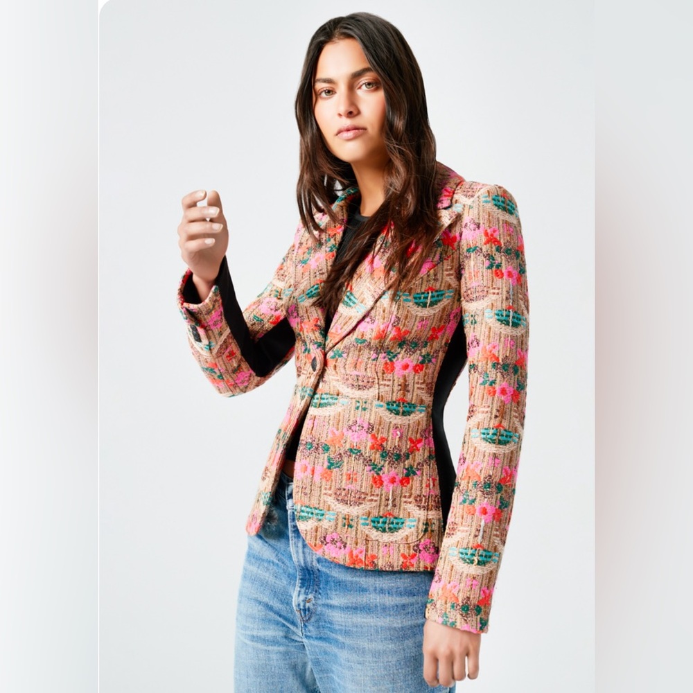 Smythe patch pocket tux stripe blazer- burlap multi with black